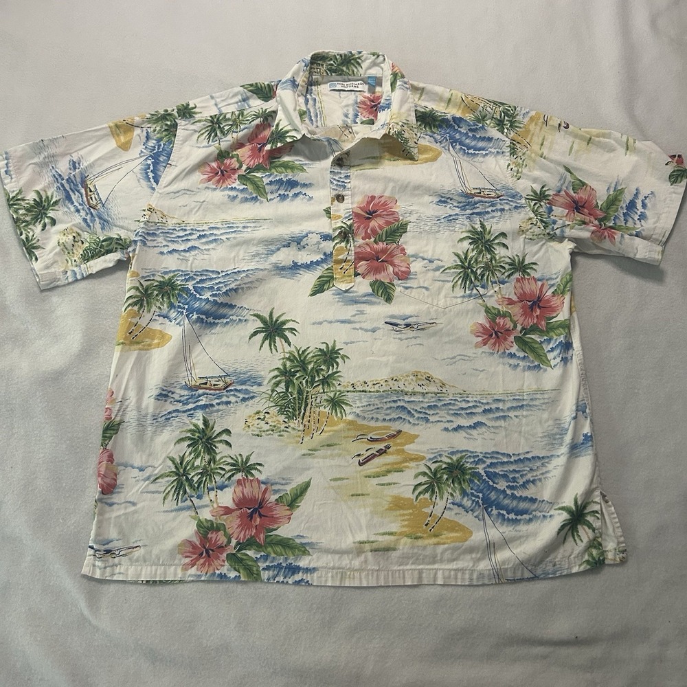 Tori Richard Uniforms Hawaiian Shirt Mens 2XL Floral Island Button Short Sleeve